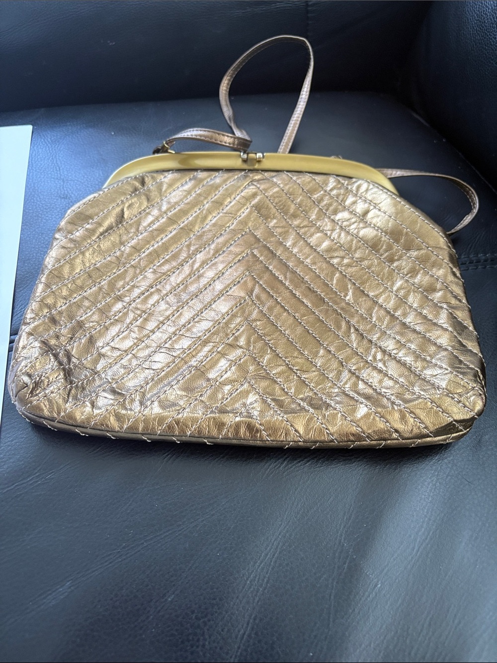 Vintage Leather chevron Quilted Evening Bag With Slim Leather Shoulder Stap - Picture 4 of 10